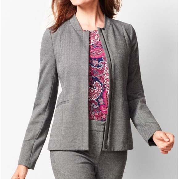 Talbots Jackets & Blazers - TALBOTS | Italian Luxe Knit Herringbone Front‎ Zip Collarless Blazer Jacket, 8